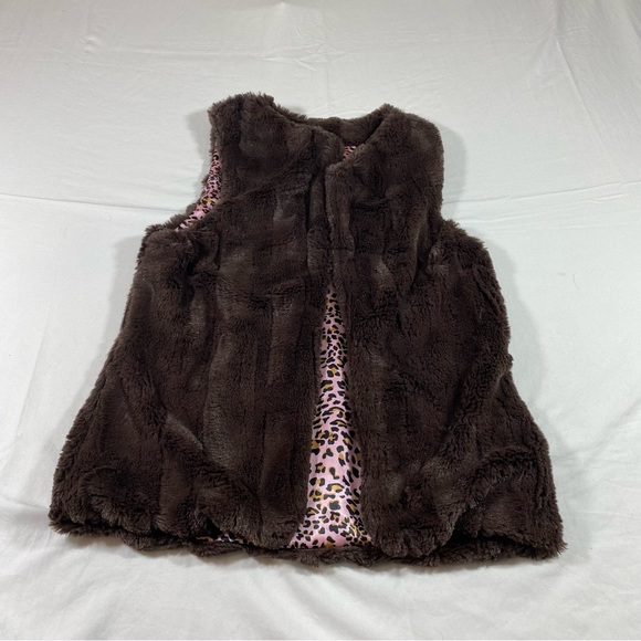 Forever Orchid Faux Fur Vest Dark Brown Girls Vest Velvet Pink Leopard Lining - Picture 6 of 10
